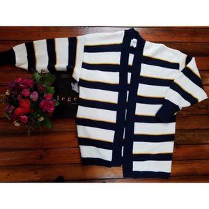 Vintage1980s Womens Leslie FayCardigan Sweater WhiteBlackYellow Stripes Size M